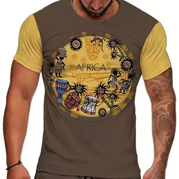 Мужская креативная футболка с круглым вырезом и короткими рукавами с рисунком африканских элементов, летняя на открытом воздухе XL42