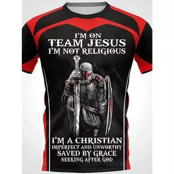 Мужская креативная футболка с принтом Christian Slogan And Knight Graphic, повседневная, с круглым вырезом и коротким рукавом, слегка эластичная, для летнего отдыха на свежем воздухе S