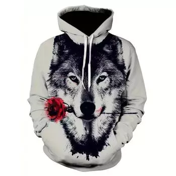 Мужская креативная толстовка с капюшоном с принтом волка и тигра на 3D-принте для осени и зимы с капюшоном на веревочных лямках и карманами S