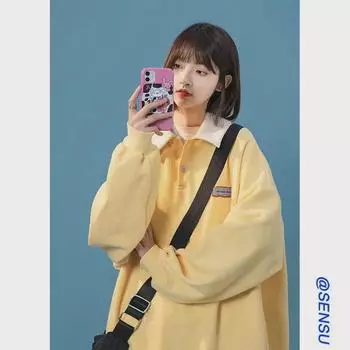 Мужская кремово-желтая свободная толстовка-поло - BF Lazy Style, универсальная куртка весна/осень 2022 г.