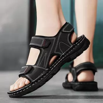 Мужская крутая молодежная/взрослая пляжная обувь 36-45, лето 2024, новые повседневные тапочки с открытым носком, одно слово, двухцелевые крутые тапочки, клейкие тапочки 36 чёрный