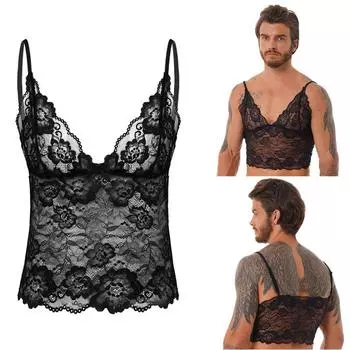 Мужская кружевная сетчатая майка с цветочным принтом, прозрачные майки, топ M