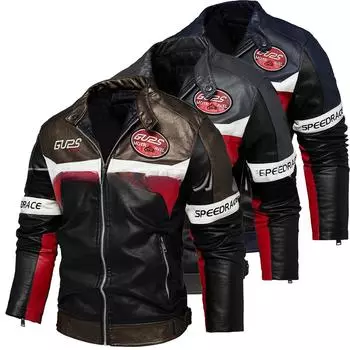 Мужская куртка 2022 года, новая тенденция, цветовое соответствие, одежда локомотива, бархатная кожаная куртка большого размера для мужчин L