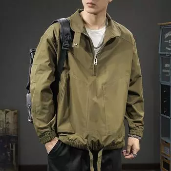 Мужская куртка American Retro Half-Pull свободного покроя большого размера, модная повседневная куртка для инструментов S чёрный