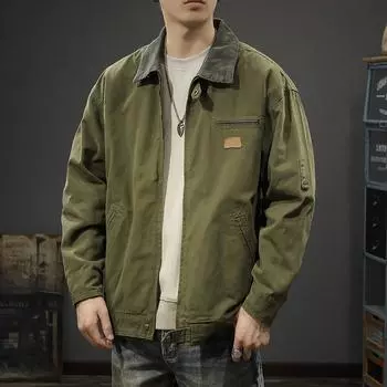 Мужская куртка American Retro Tooling, свободная, модная, джинсовая, повседневная, с лацканами S хаки