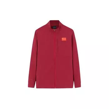 Мужская куртка Anta Champion All-Weather Series, однотонная, на молнии, с воротником-стойкой, трикотажная, темно-красная 152410703-6 M