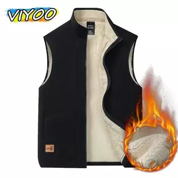 Мужская куртка без рукавов большого размера из бархата высокого качества, жилет для мужчин, зимняя флисовая куртка, пальто на молнии для активного отдыха L чёрный