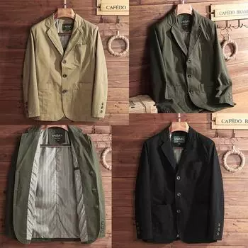 Мужская куртка больших размеров, элегантный итальянский стиль, джентльменский деловой пиджак с лацканами, свободный повседневный приталенный пиджак с тремя пуговицами M хаки