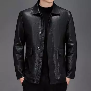 Мужская куртка большого размера из натуральной кожи со съемной подкладкой для пап среднего и пожилого возраста, куртка из утолщенной бархатной кожи M