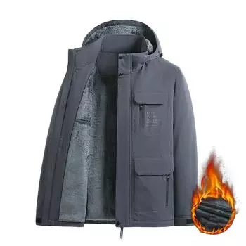 Мужская куртка большого размера, осенне-зимняя, мужская, ветрозащитная и водонепроницаемая, рабочая куртка с капюшоном, теплая, свободная, спортивная куртка M чёрный