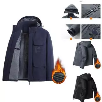 Мужская куртка большого размера, осенне-зимняя, мужская, ветрозащитная и водонепроницаемая, рабочая куртка с капюшоном, теплая, свободная, спортивная куртка M синий