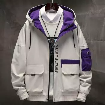 Мужская куртка большого размера с капюшоном, свободного покроя, однослойная куртка с цветными блоками 4XL