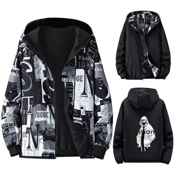 Мужская куртка большого размера с принтом на осень, модная двусторонняя L серый