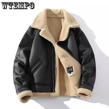 Мужская куртка большого размера с утолщенным мехом и одним лацканом, модная кожаная куртка с плетением M чёрный