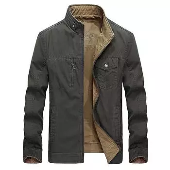 Мужская куртка большого размера, свободного кроя, для среднего возраста, из чистого хлопка, двухсторонняя повседневная мужская куртка L хаки