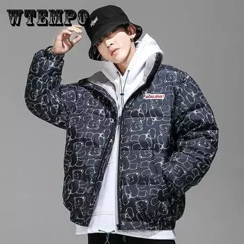 Мужская куртка большого размера, женская зимняя пуховая куртка, толстое теплое пальто, пуховое пальто с принтом медведя, одежда для пар 3XL синий