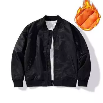 Мужская куртка-бомбер, осень-зима, хлопковая теплая уличная одежда, черная куртка на молнии для пар, повседневное пальто с длинными рукавами и карманами M чёрный