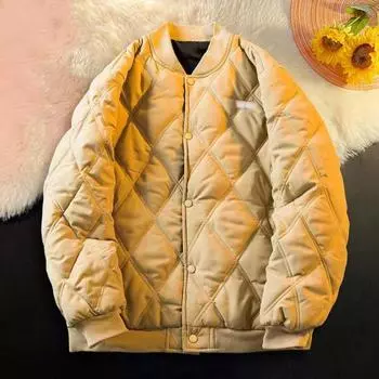 Мужская куртка-бомбер, стеганая университетская бейсбольная куртка, зимнее теплое стеганое пальто, повседневная свободная верхняя одежда L зелёный