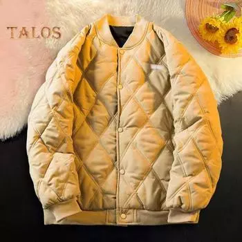 Мужская куртка-бомбер, стеганая университетская бейсбольная куртка, зимнее теплое стеганое пальто, повседневная свободная верхняя одежда для повседневной работы на улице M зелёный