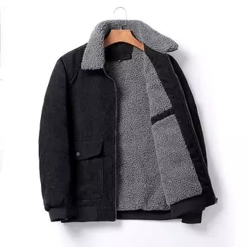 Мужская куртка-бомбер, высококачественная мужская одежда, мужская плюшевая утолщенная пуховая куртка, мужское шерстяное теплое пальто с лацканами, зимняя куртка для мужчин XXXXXL чёрный