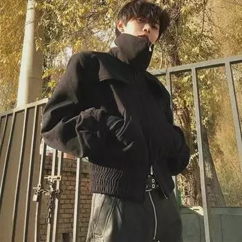 Мужская куртка Cleanfit с высоким воротником и подкладкой на плечах - весна/осень 2024 года, стиль пилота Extra Large чёрный