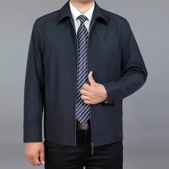 Мужская куртка Деловые весенние куртки Мужские осенние повседневные пальто Высококачественная мужская ветровка Куртка однотонная с отложным воротником M темно-синий