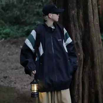 Мужская куртка для активного отдыха в японском стиле с цветными блоками и воротником-стойкой — ретро, модная и свободная. 2XL