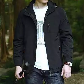 Мужская куртка для активного отдыха, ветрозащитная, водонепроницаемая, с капюшоном, для кемпинга, скалолазания, однотонная, на молнии, стильная, походная куртка M чёрный