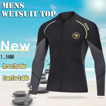 Мужская куртка для гидрокостюма с длинным рукавом и молнией 3/2 мм, верхняя часть для водного спорта, каяка и серфинга M чёрный