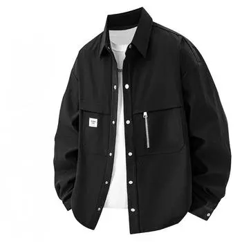 Мужская куртка для рабочей одежды на весну и осень, повседневная, свободного кроя, мужской лацкан, универсальная рубашка в стиле ретро XXXL чёрный