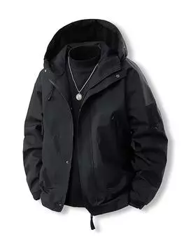 Мужская куртка для улицы Весна Новая с капюшоном на молнии рукав реглан верхняя одежда однотонная для кемпинга рыбалки водонепроницаемая ветрозащитная куртка S чёрный