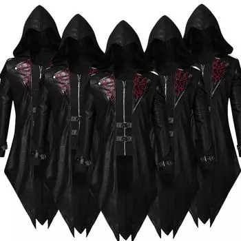 Мужская куртка-фрак в стиле стимпанк с капюшоном Praty Верхняя одежда Пальто XXXXL чёрный