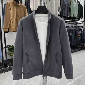 Мужская куртка Fuzzy Sherpa с длинным рукавом, застегивающаяся на молнию спереди, повседневная зимняя флисовая теплая куртка M серый