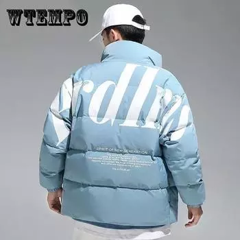 Мужская куртка-хлеб, зимняя пуховая куртка, утолщенное теплое пальто, пуховое пальто с буквенным принтом 4XL синий