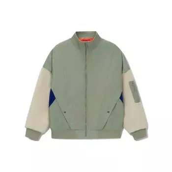 Мужская куртка из хлопка Li Ning Wu Chuang Wu Yi с застежкой-молнией и длинным рукавом, цветным блоком, воротником-стойкой, цвет пустыни-зеленый AFDR791-1 S