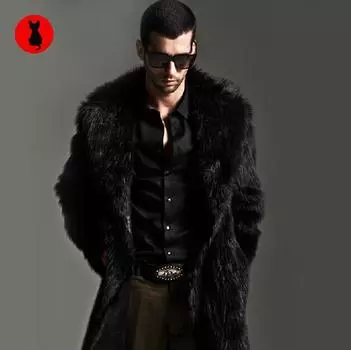 Мужская куртка из искусственного меха, модное утепленное пальто, осенне-зимнее мужское пальто из искусственного меха с большими лацканами, длинное мужское пальто из меха, мужская одежда XS чёрный