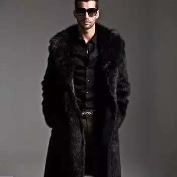 Мужская куртка из искусственного меха, модное утепленное пальто, осенне-зимнее мужское пальто из искусственного меха с большими лацканами, длинное мужское пальто из меха, мужская одежда XXXL чёрный