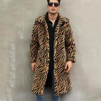 Мужская куртка из искусственного меха, пальто, зимнее толстое леопардовое длинное теплое пальто, мохнатая верхняя одежда, меховая куртка, куртки мужские XS