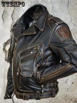 Мужская куртка из искусственной кожи, байкерская куртка для улицы, теплая, непромокаемая, с карманами, спортивная, отложная, обычная куртка из искусственной кожи S чёрный