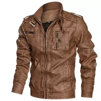 Мужская куртка из искусственной кожи большого размера на осень и зиму, повседневная куртка из стираной кожи с воротником-стойкой, мотоциклетная одежда L кофейный