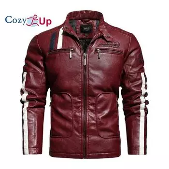 Мужская куртка из искусственной кожи Cosy Up, легкая куртка-бомбер с воротником-стойкой S красный