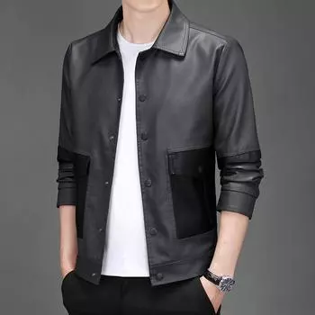 Мужская куртка из искусственной кожи для мотоцикла, весна-осень, повседневная тонкая куртка с лацканами, тонкая мужская одежда M