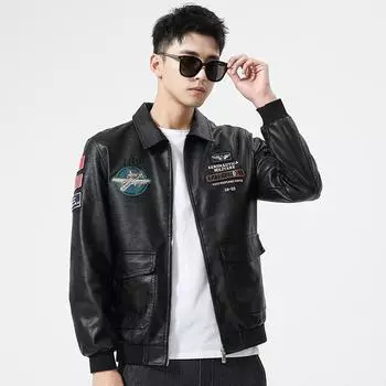 Мужская куртка из искусственной кожи для мотоцикла, новый стиль весна-осень, мужская кожаная куртка для полетов, мужская зеленая и модная кожаная куртка в корейском стиле M