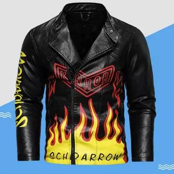 Мужская куртка из искусственной кожи для осени и зимы, европейская и американская мужская косая планка, лацканы, кожаная куртка для мотоциклистов XXXL чёрный