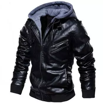 Мужская куртка из искусственной кожи Locomotive с капюшоном и поддельными двумя пальто, сохраняющими тепло S