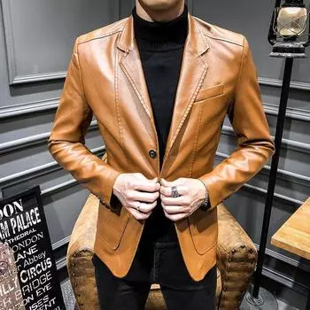 Мужская куртка из искусственной кожи, модная приталенная новая кожаная куртка, мужская деловая повседневная кожаная куртка, пальто M