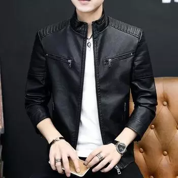 Мужская куртка из искусственной кожи, мужская облегающая короткая куртка, мужская модная кожаная куртка, уличная одежда, повседневный пиджак, куртки, мужская верхняя одежда больших размеров