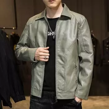 Мужская куртка из искусственной кожи Мужская плюшевая осенняя кожаная куртка Повседневная мужская кожаная куртка с воротником с лацканами, куртка среднего возраста Мотоциклетная куртка M