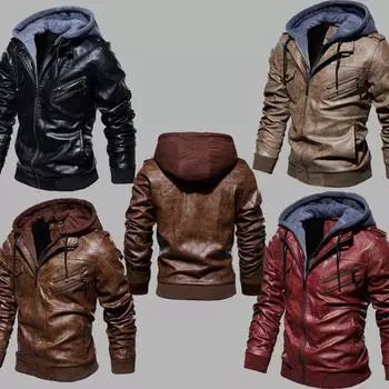 Мужская куртка из искусственной кожи на осень и зиму с утеплителем и капюшоном, большого размера, теплая повседневная верхняя одежда 5XL
