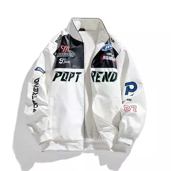 Мужская куртка из искусственной кожи, осенняя новинка, воротник-стойка, мотоциклетная куртка с длинными рукавами, модная нишевая куртка с цветными блоками M